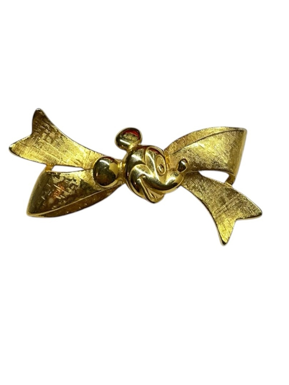 Vintage Gold Tone Mickey Mouse Disney Bow Brooch Pin